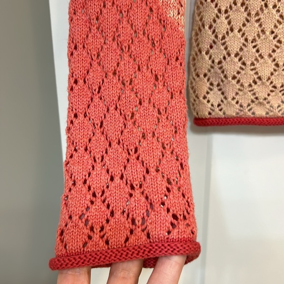 J Jill Color-Blocked Crocheted Orange Peach Cardigan Sweater Cotton Linen Blend - Picture 4 of 12